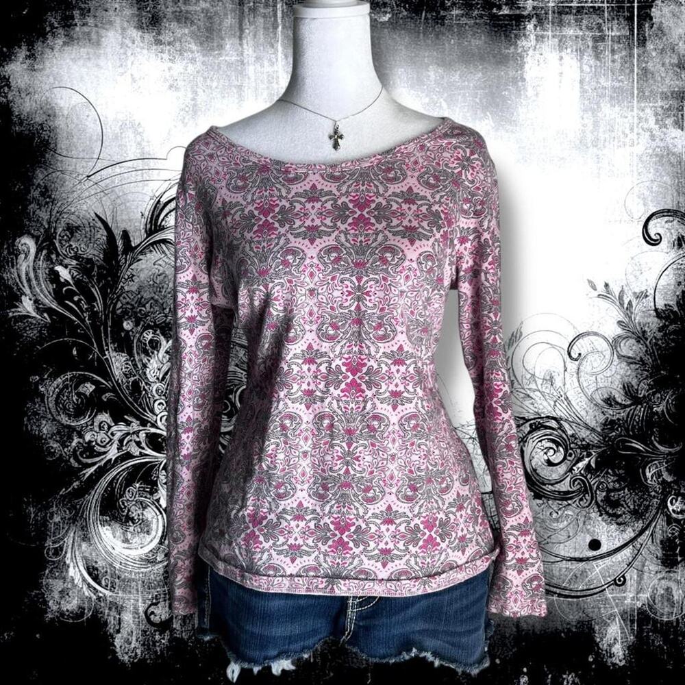 fairy boho whimsigoth ornate damask paisley pastel pink top